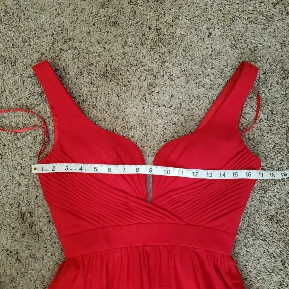 Cinderella Divine Red Plunging V Neck Long Gown Prom Formal Bridesmaid Dress - Picture 8 of 12